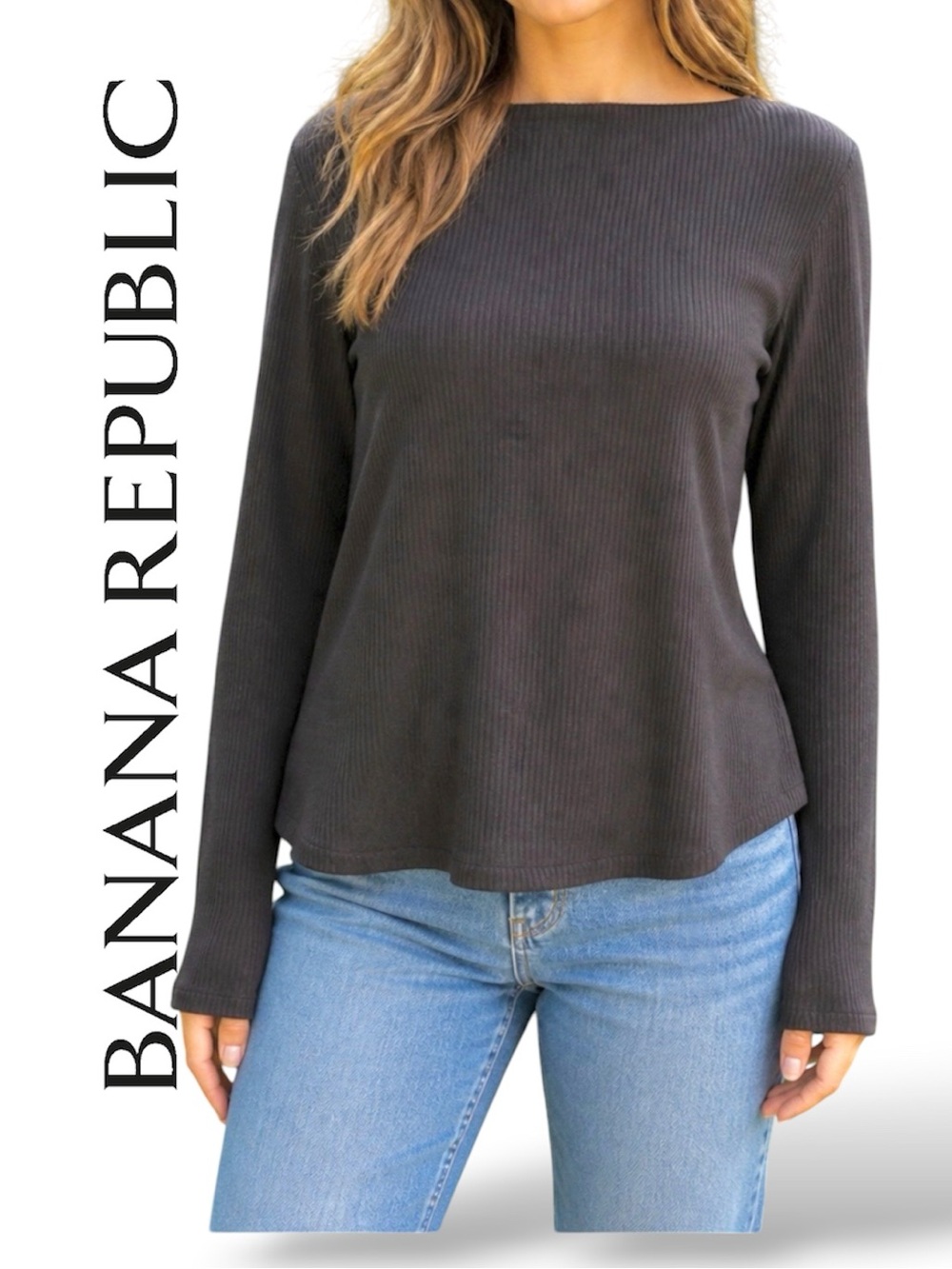 Banana Republic Top Long Sleeve Ribbed Tee Womens Size Medium